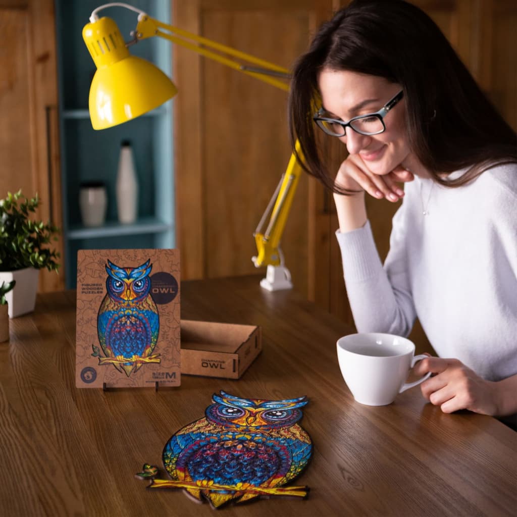 UNIDRAGON 650dílné dřevěné puzzle Charming Owl Royal Size 35 x 60 cm
