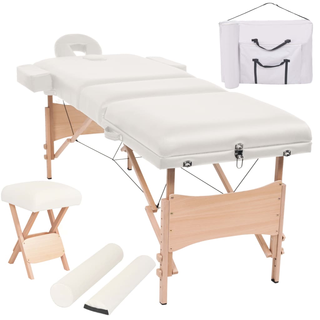 vidaXL 3zónový skládací masážní stůl a stolička tloušťka 10 cm bílé