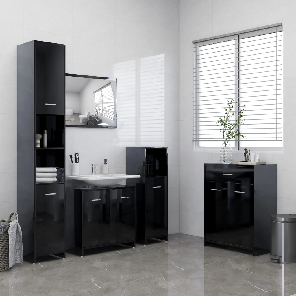 vidaXL 4dílný set koupelnového nábytku černý s vysokým leskem