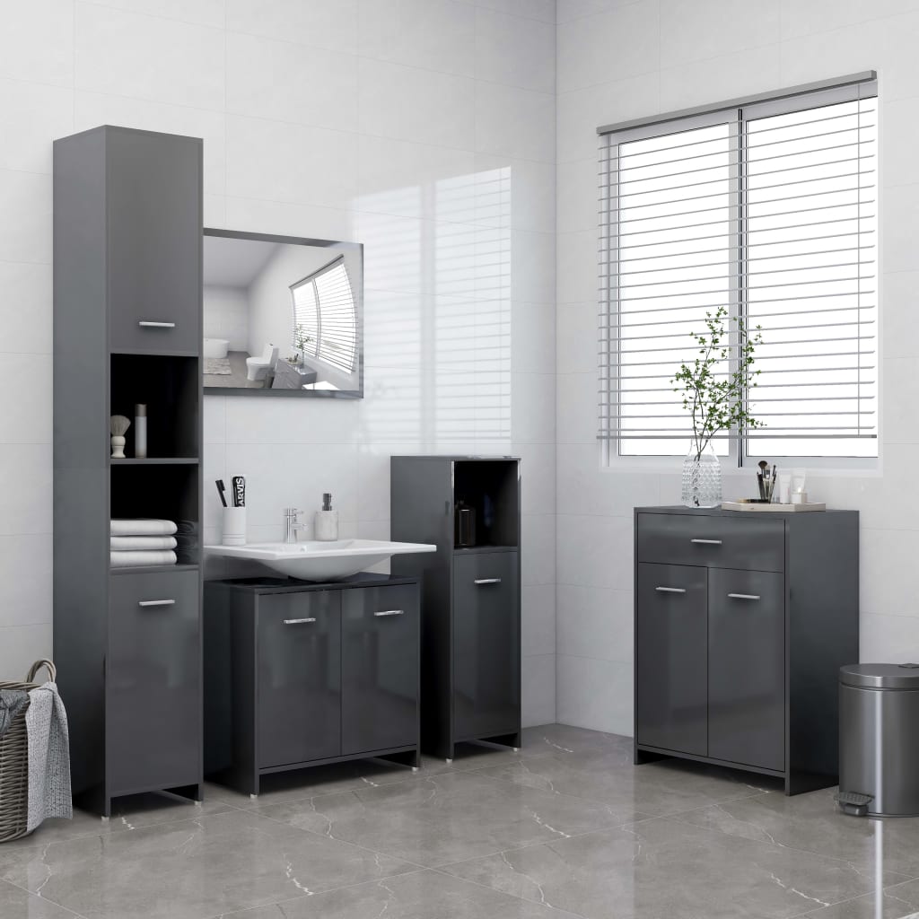 vidaXL 4dílný set koupelnového nábytku šedý s vysokým leskem