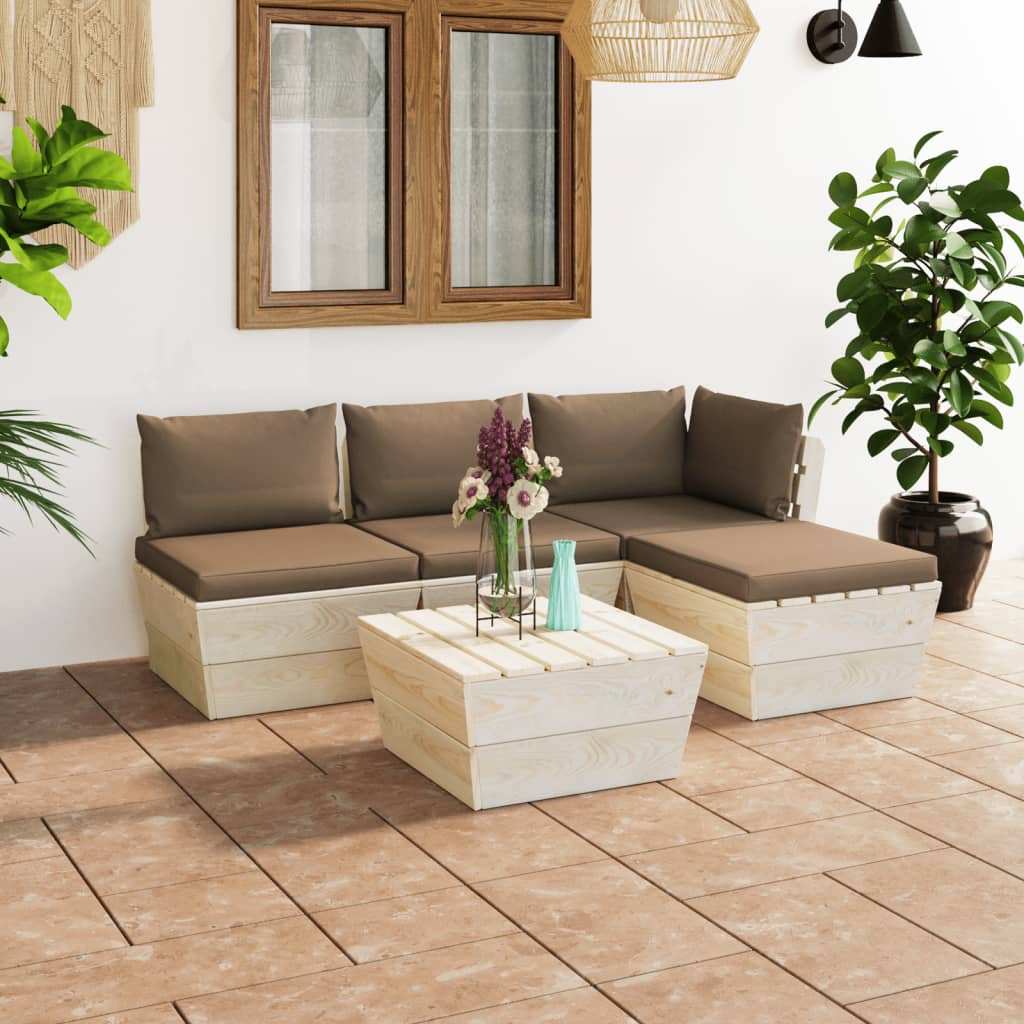 vidaXL 5dílná zahradní sedací souprava z palet podušky smrkové dřevo