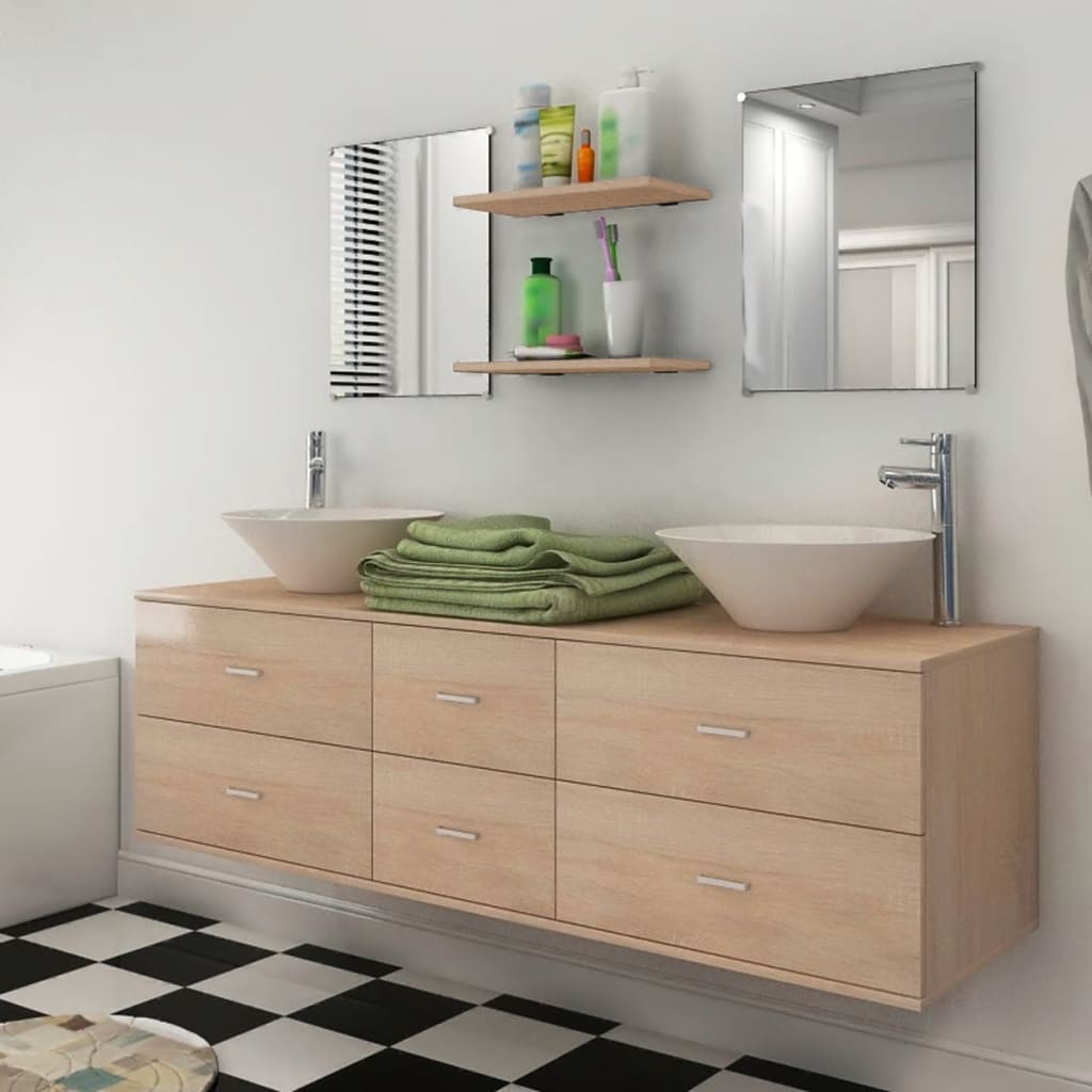 vidaXL 7dílný koupelnový nábytek s umyvadlem béžový