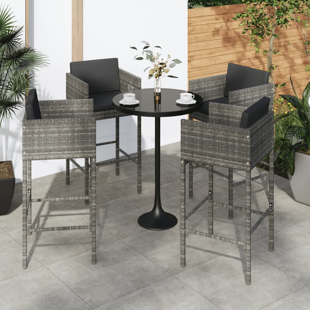 vidaXL Barové stoličky 4 ks s poduškami šedé polyratan