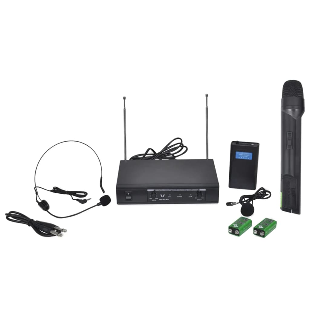 vidaXL Bezdrátový mikrofonní systém VHF - 1 mikrofon + 1 headset mikrofon