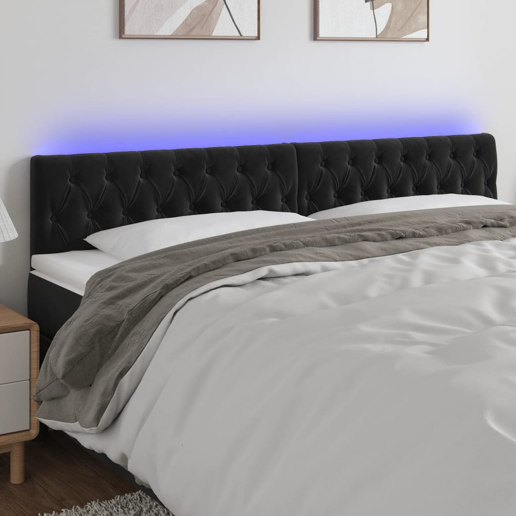 vidaXL Čelo postele s LED černé 180 x 7 x 78/88 cm samet
