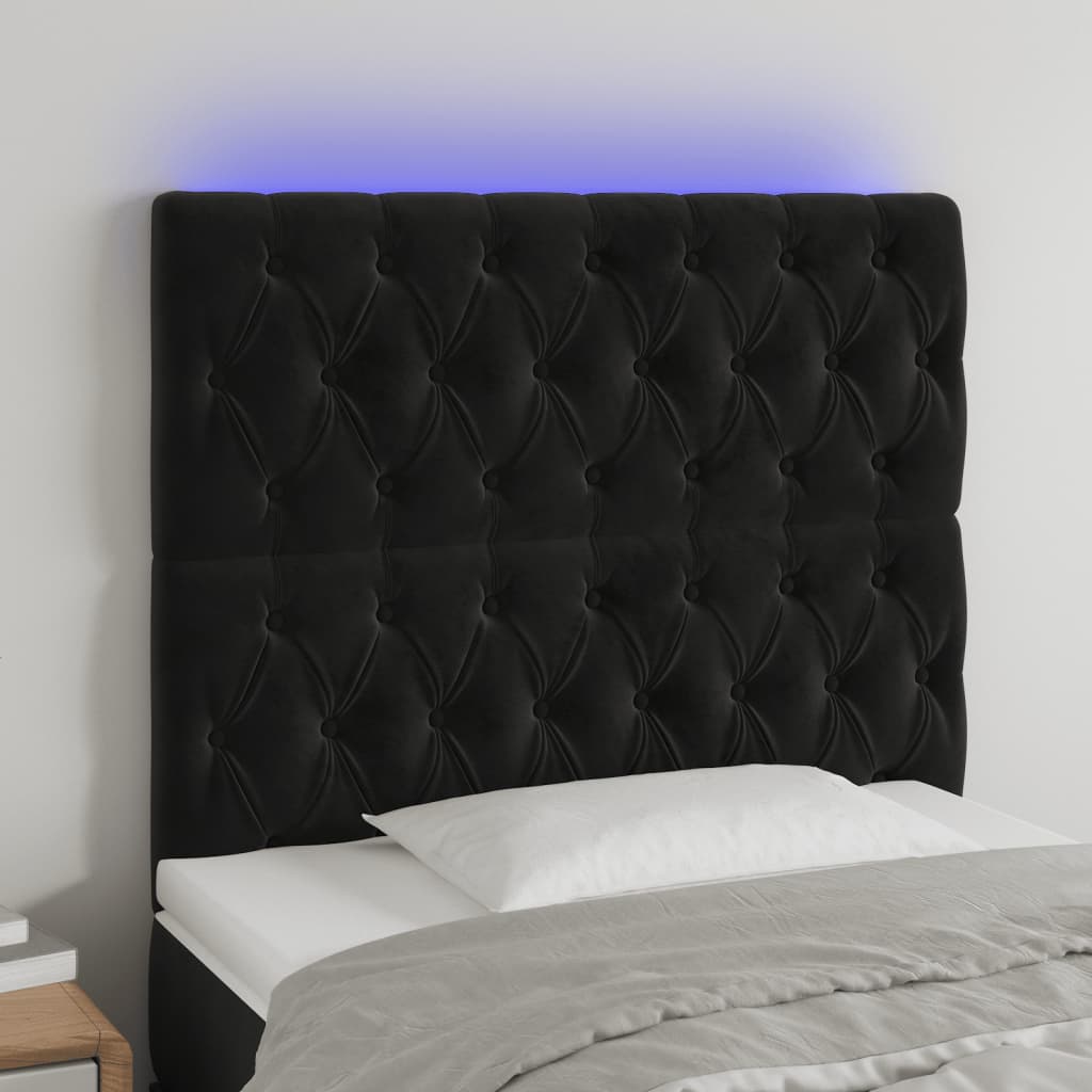 vidaXL Čelo postele s LED černé 90x7x118/128 cm samet