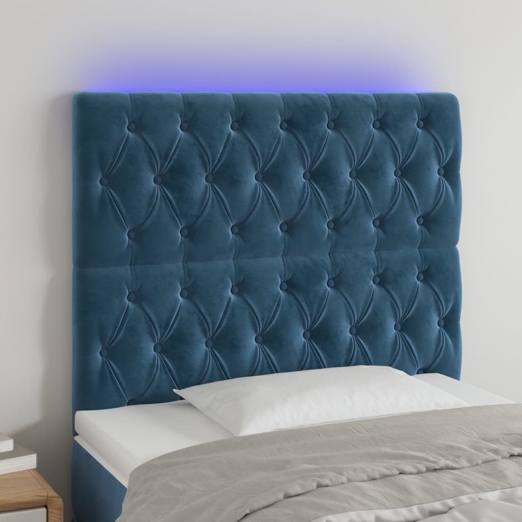 vidaXL Čelo postele s LED tmavě modré 90x7x118/128 cm samet