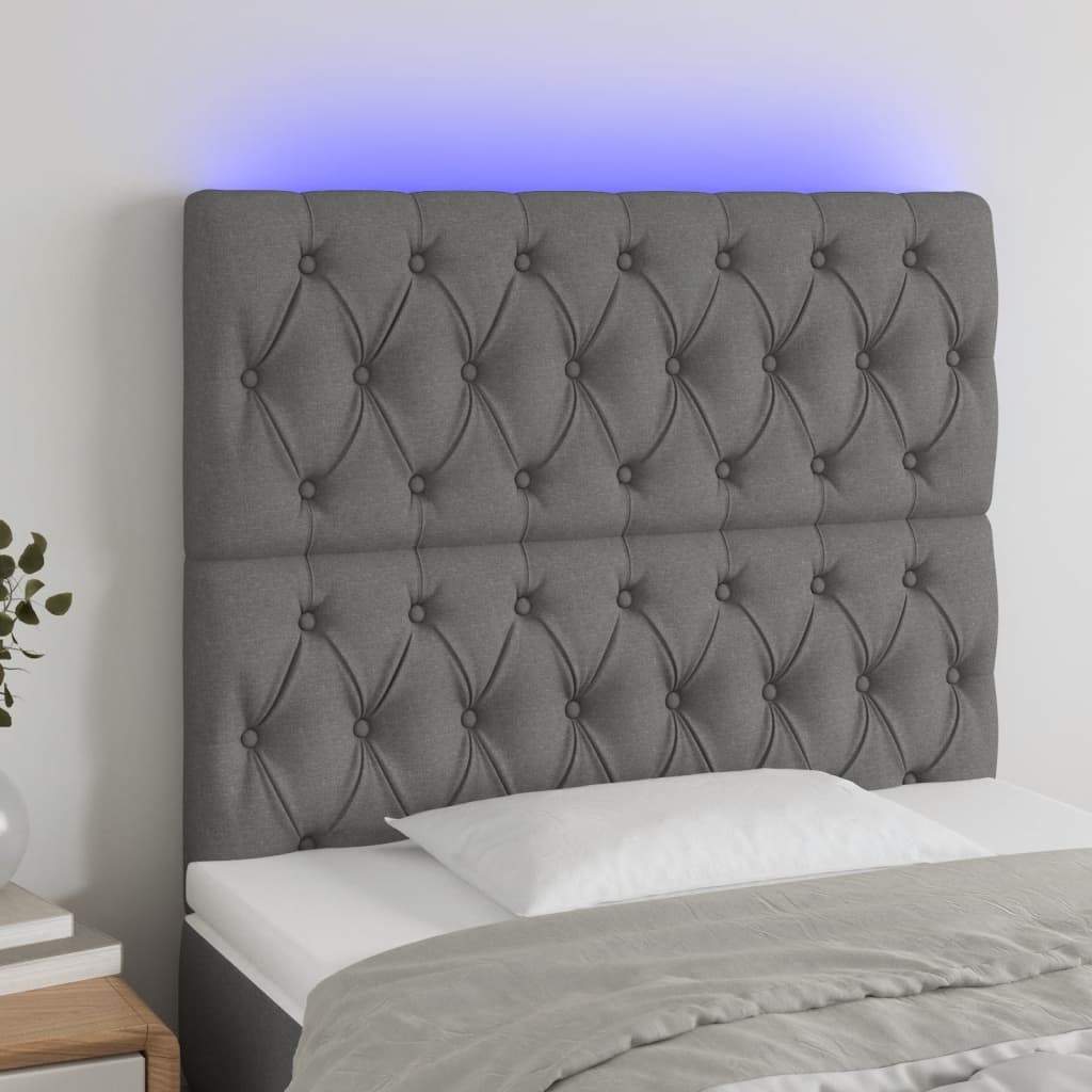 vidaXL Čelo postele s LED tmavě šedé 100x7x118/128 cm textil