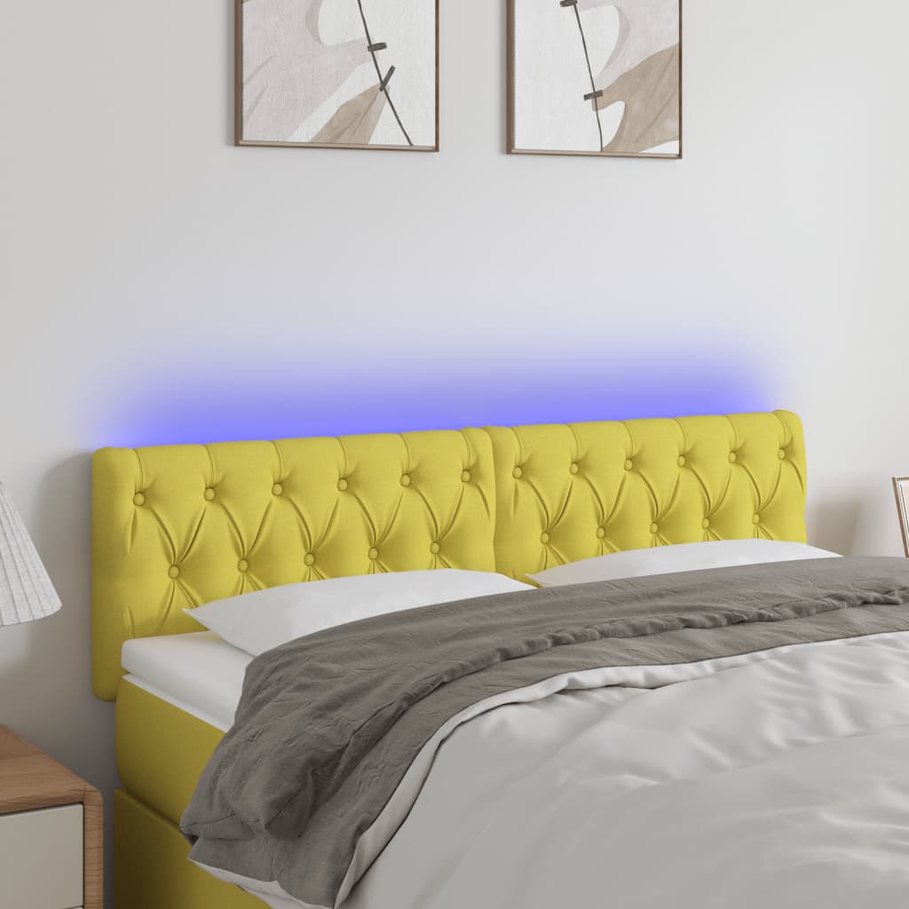vidaXL Čelo postele s LED zelené 160 x 7 x 78/88 cm textil