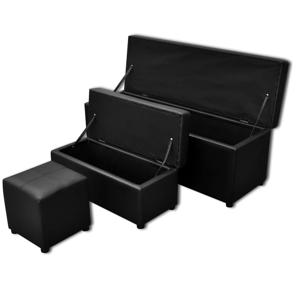 vidaXL Černé koženkové úložné lavice s taburetem