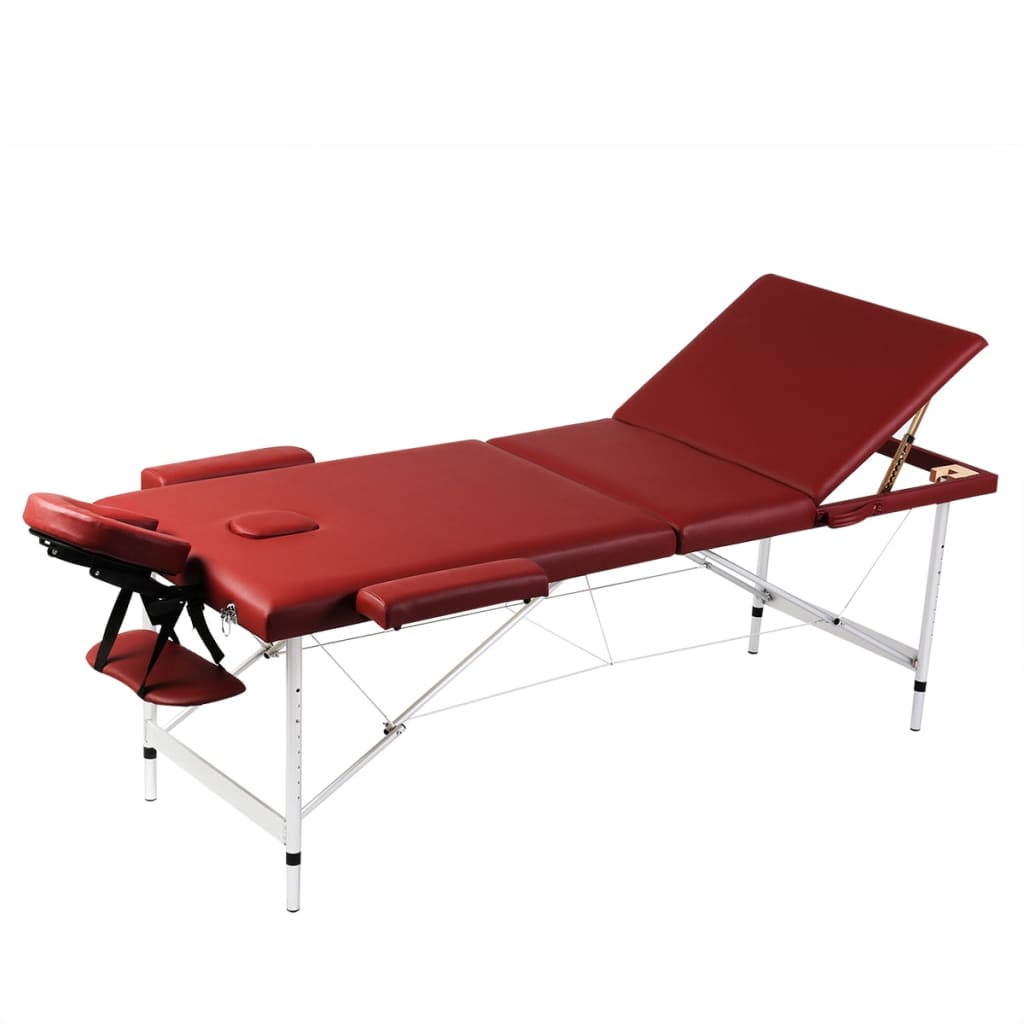 vidaXL Červený skládací masážní stůl se 3 zónami a hliníkový rám
