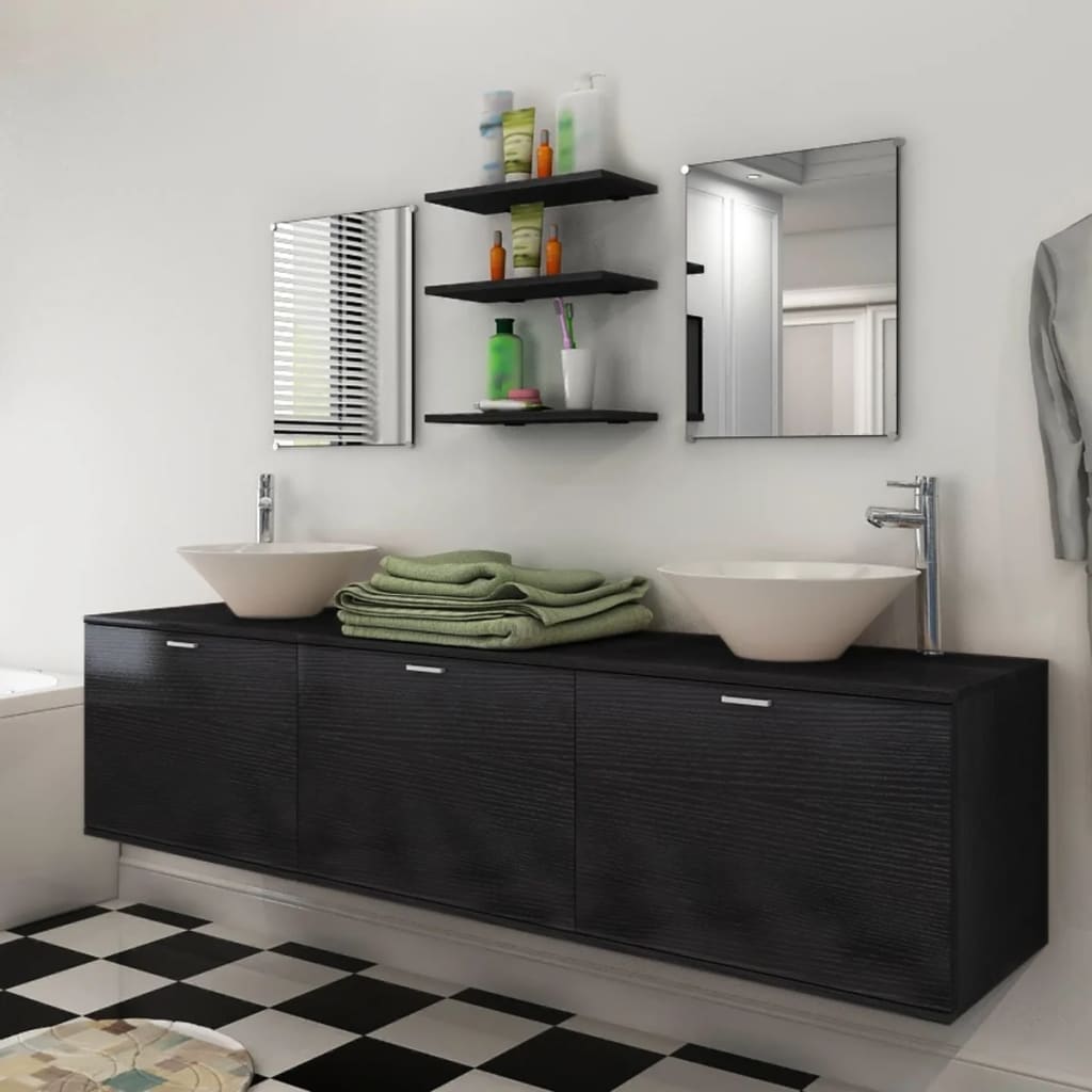 vidaXL Desetikusový set koupelnového nábytku s umyvadlem a baterií