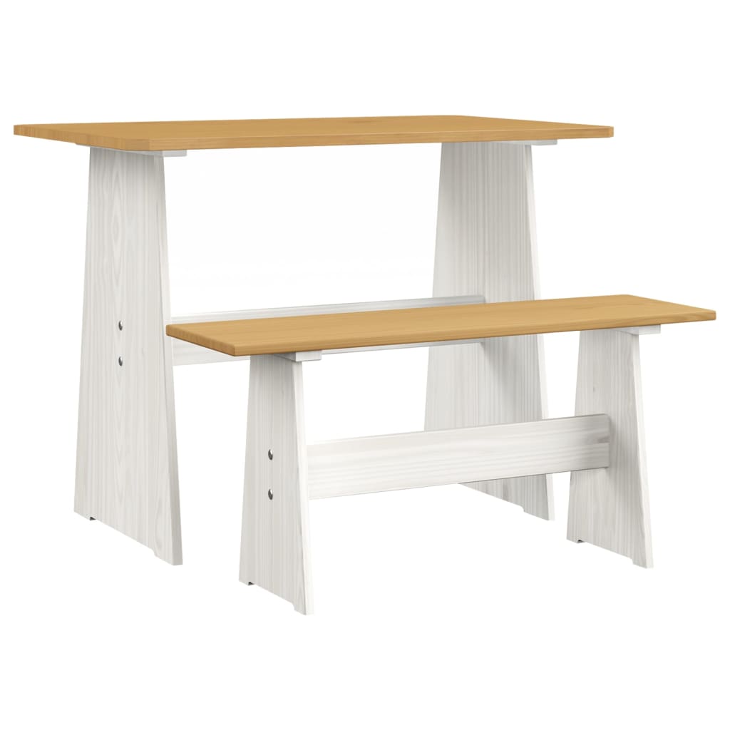vidaXL Jídelní stůl s lavicí medově hnědý a bílý masivní borové dřevo