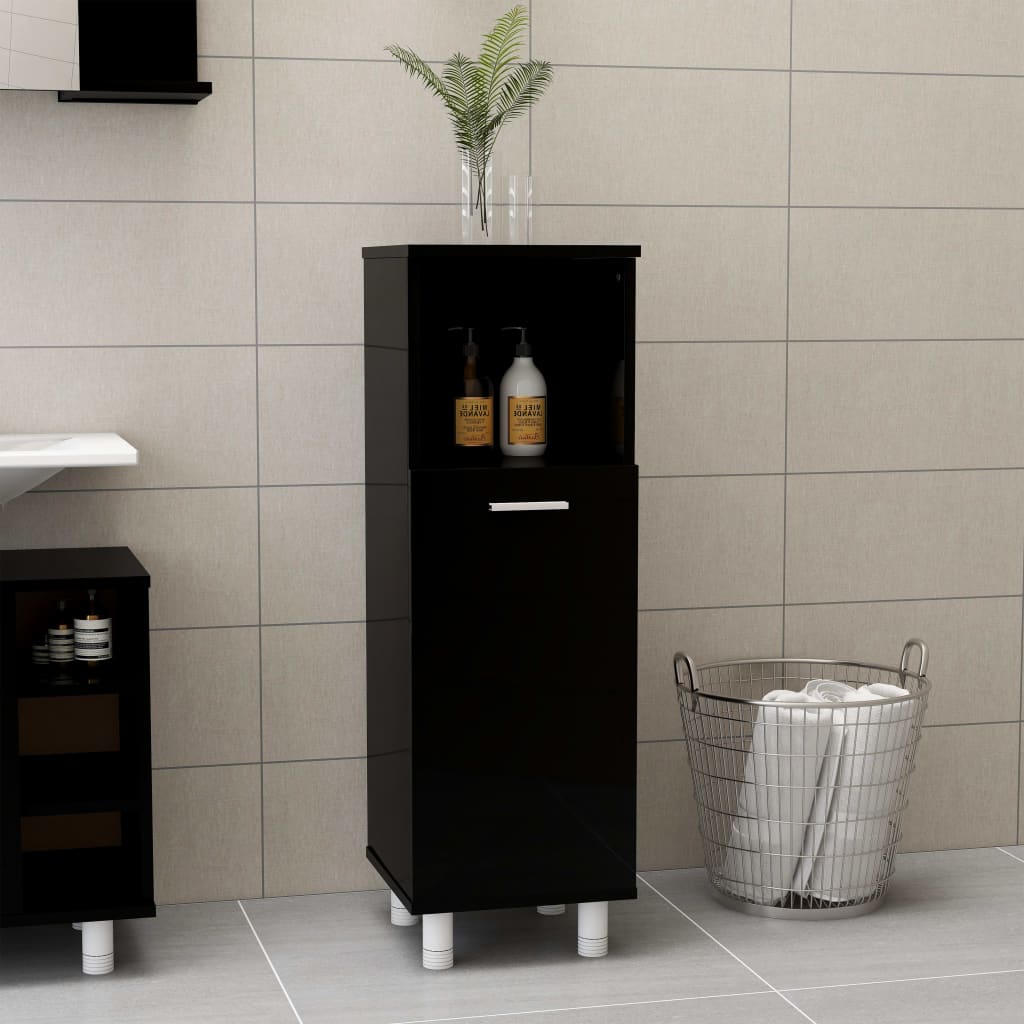 vidaXL Koupelnová skříňka černá vysoký lesk 30x30x95 cm dřevotříska