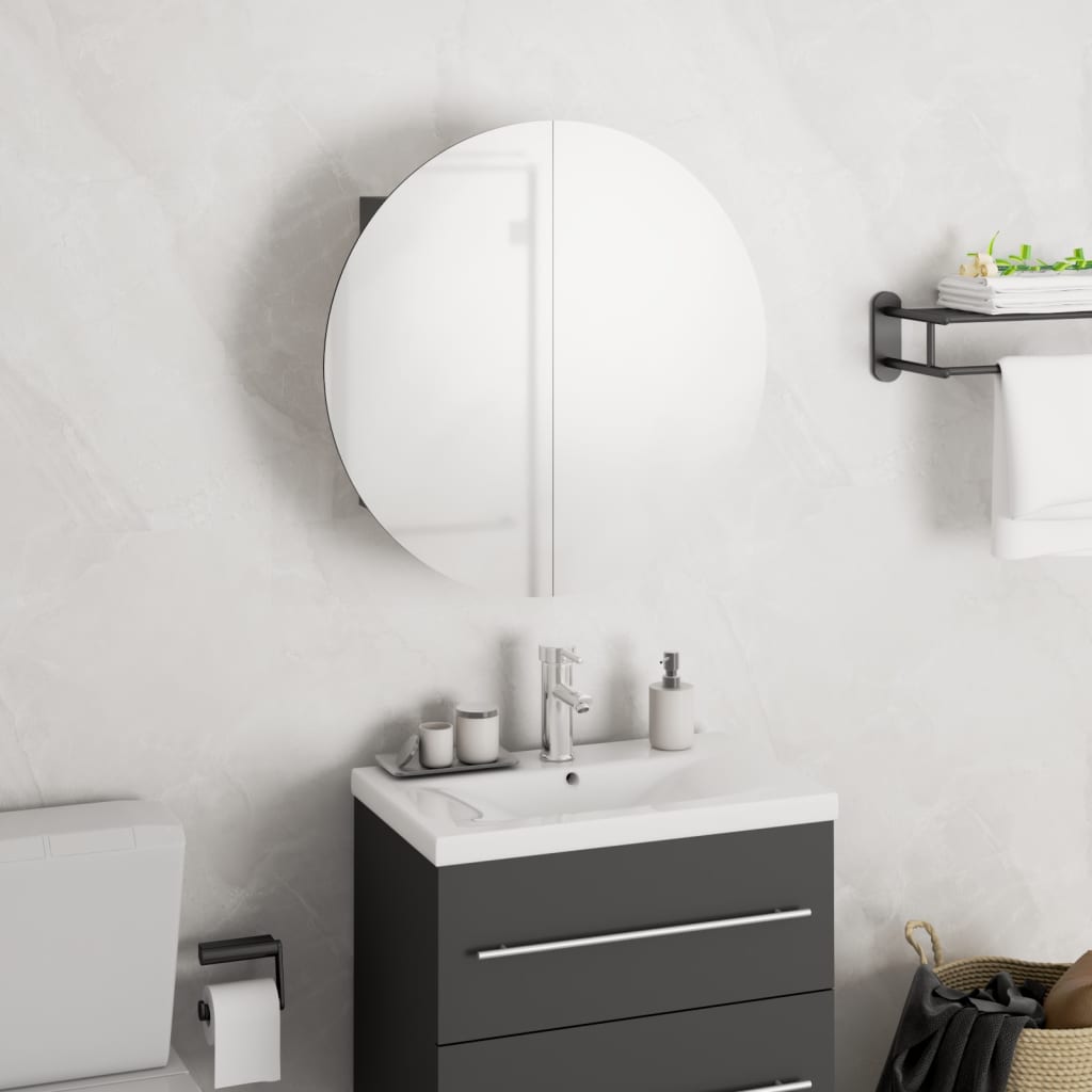 vidaXL Koupelnová skříňka s kulatým zrcadlem a LED šedá 40x40x17