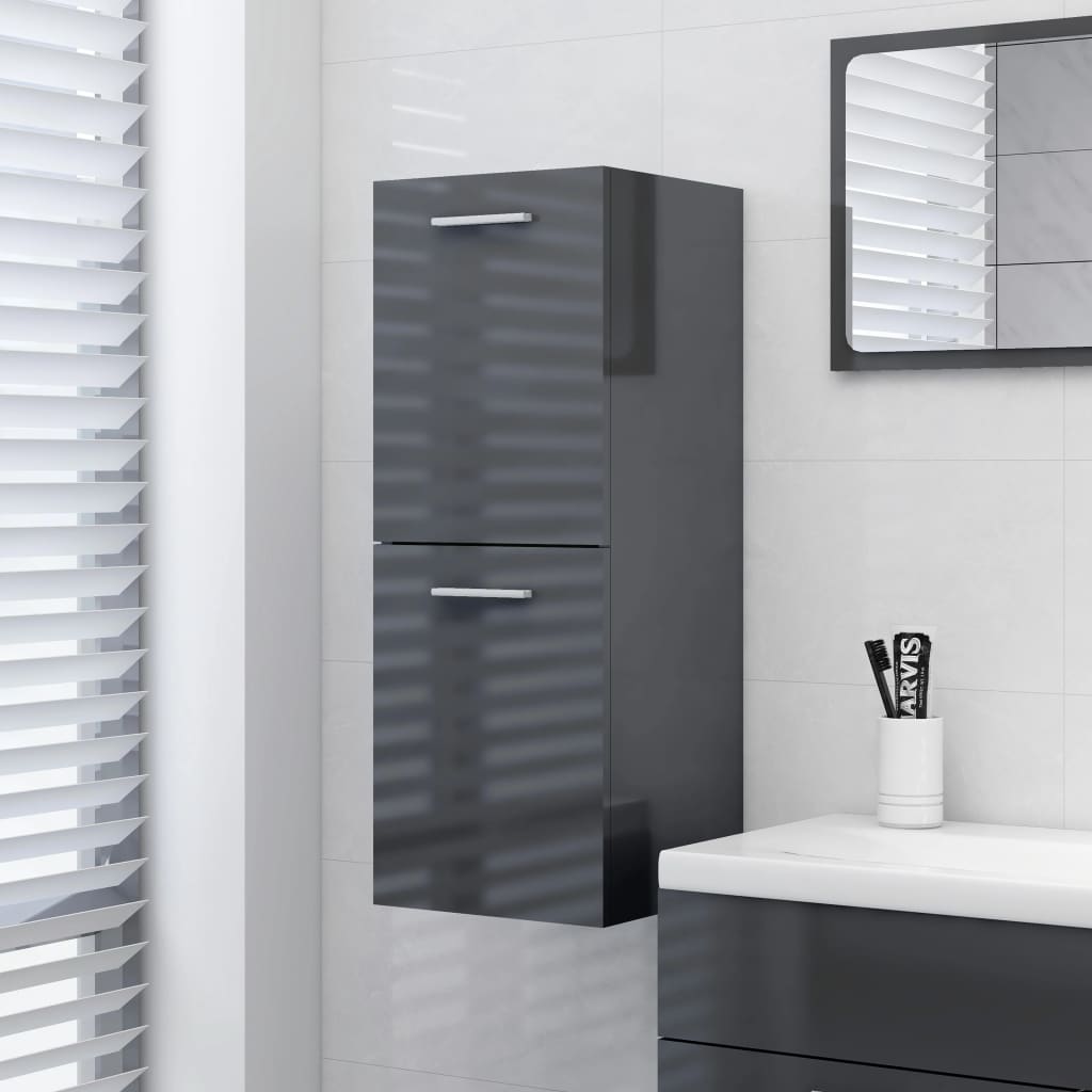 vidaXL Koupelnová skříňka šedá vysoký lesk 30 x 30 x 80 cm dřevotříska