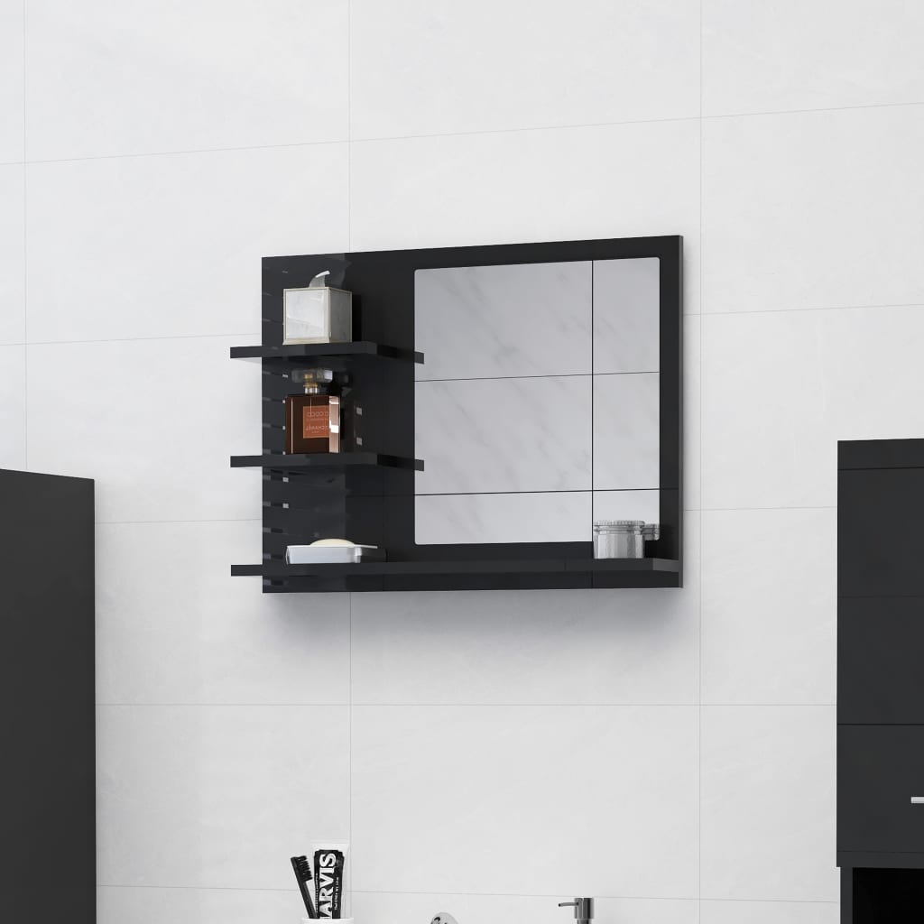 vidaXL Koupelnové zrcadlo černé vysoký lesk 60x10