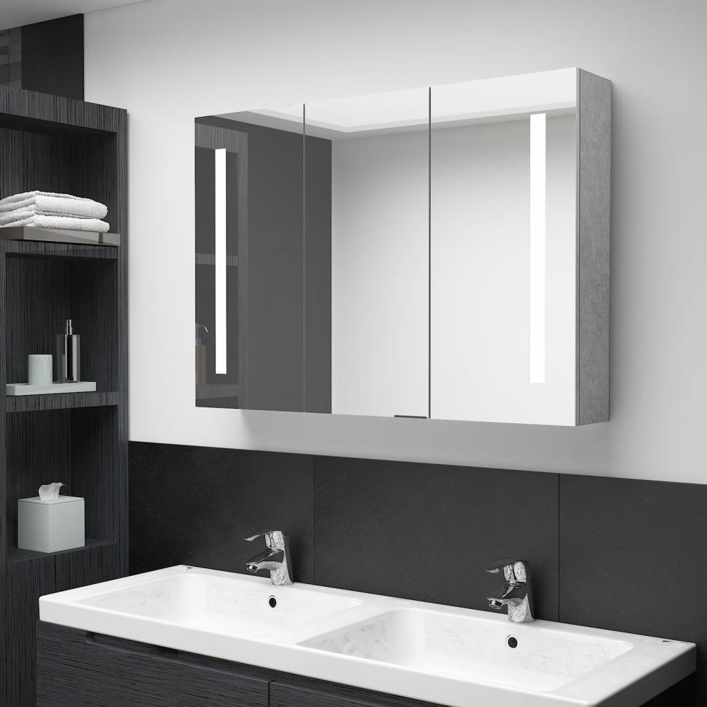 vidaXL LED koupelnová skřínka se zrcadlem betonově šedá 89x14x62 cm