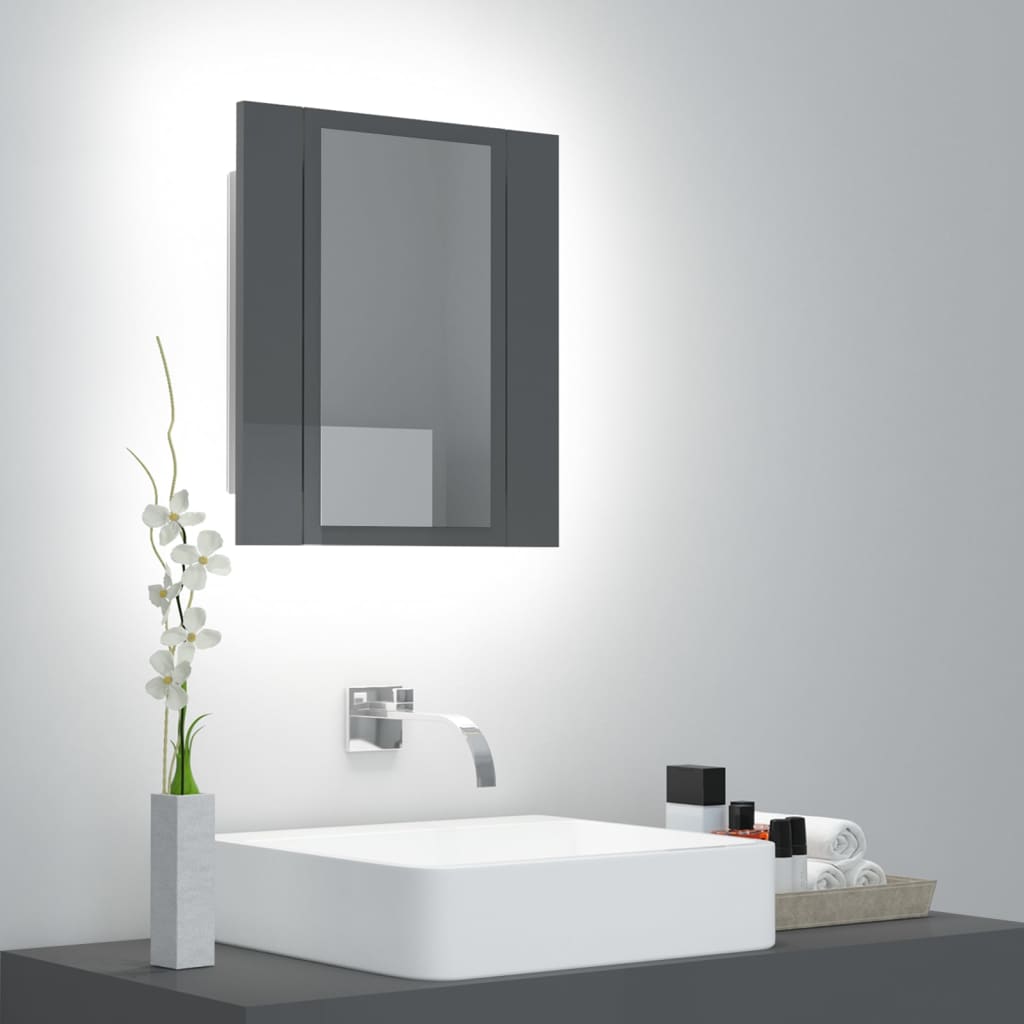 vidaXL LED koupelnová skřínka se zrcadlem lesklá šedá 40 x 12 x 45 cm
