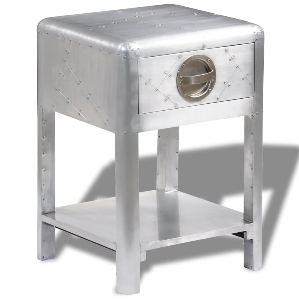 vidaXL Letecký hliníkový vintage odkládací stolek s 1 zásuvkou