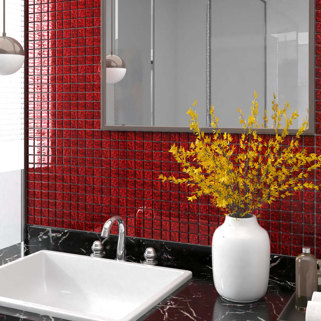vidaXL Mozaikové dlaždice 22 ks červené 30 x 30 cm sklo