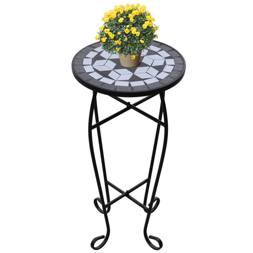vidaXL Mozaikový odkládací stolek na květiny černobílý