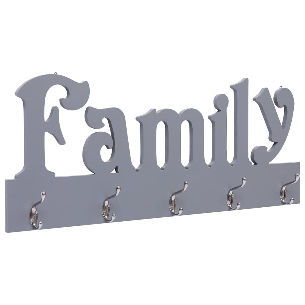 vidaXL Nástěnný věšák FAMILY šedý 74 x 29
