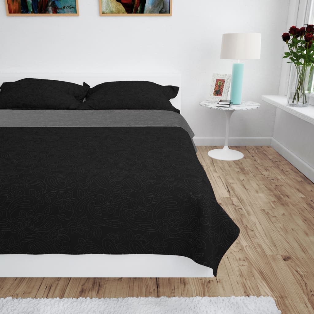vidaXL Oboustranný prošívaný přehoz na postel 170 x 210 cm šedo-černý