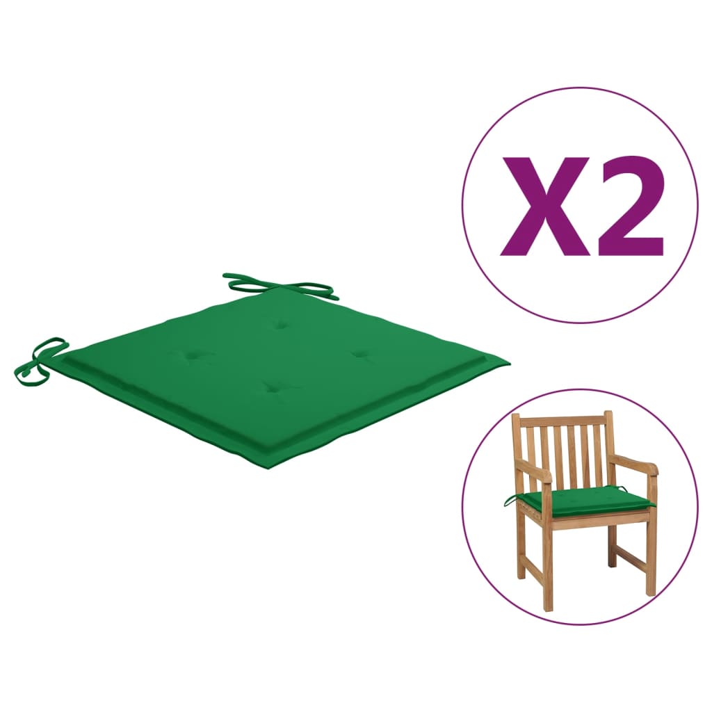 vidaXL Podušky na zahradní židle 2 ks zelené 50 x 50 x 3 cm
