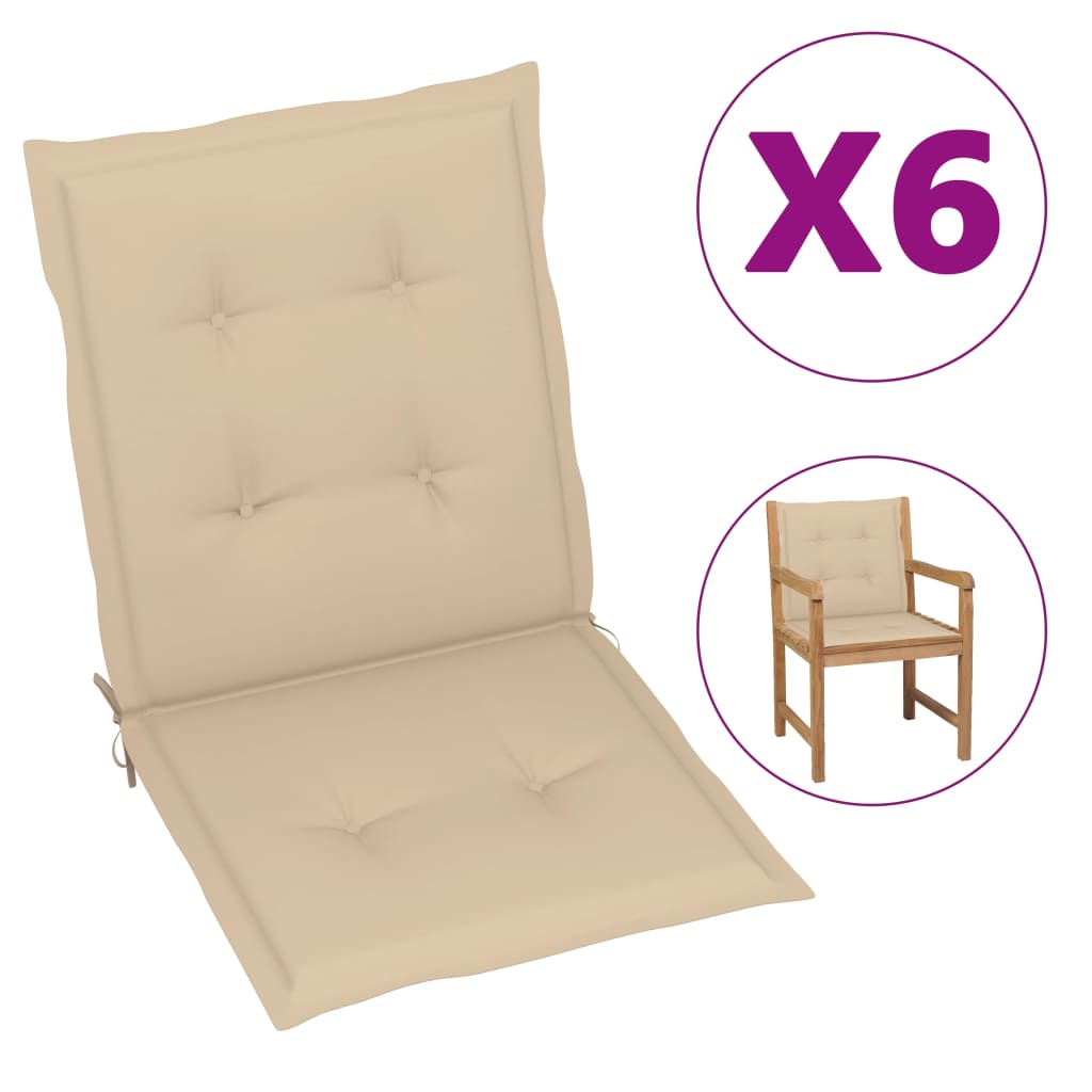 vidaXL Podušky na zahradní židle 6 ks béžové 100 x 50 x 4 cm