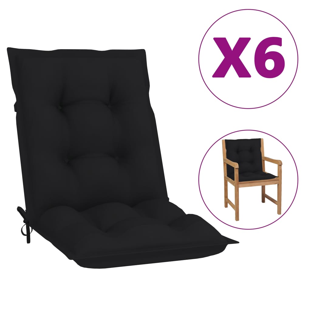 vidaXL Podušky na zahradní židle 6 ks černé 100 x 50 x 7 cm