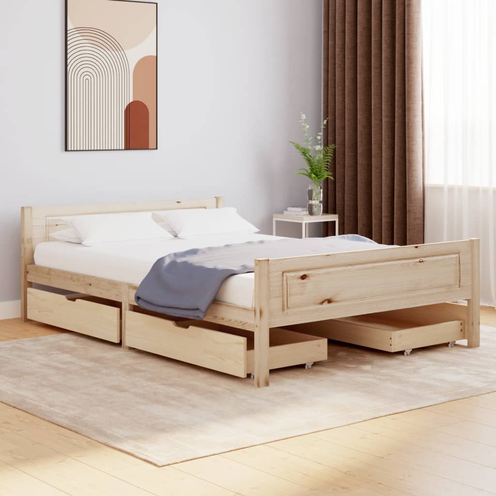 vidaXL Rám postele se 4 zásuvkami masivní borovice 140 x 200 cm