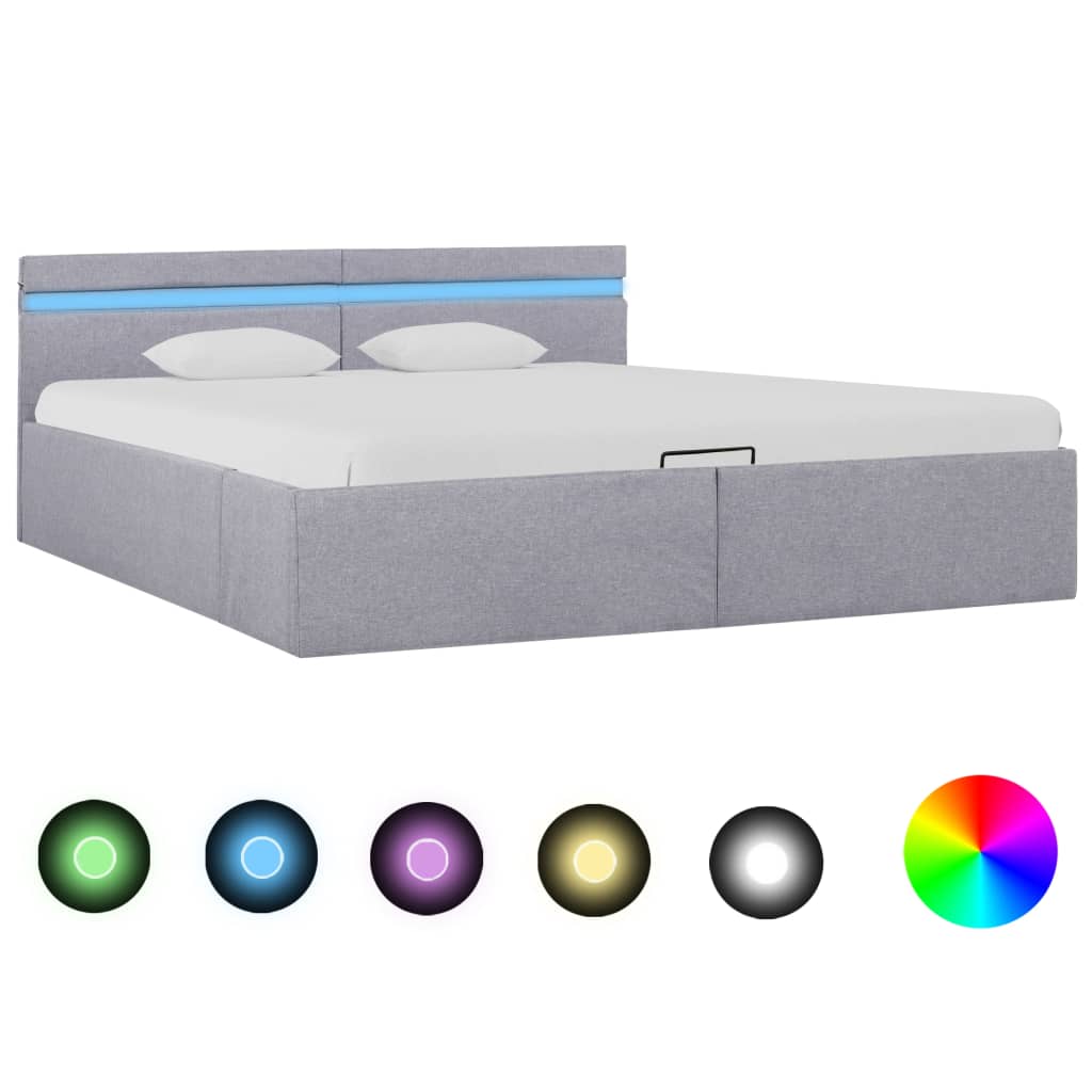 vidaXL Rám postele úložný prostor LED světle šedý textil 180x200 cm