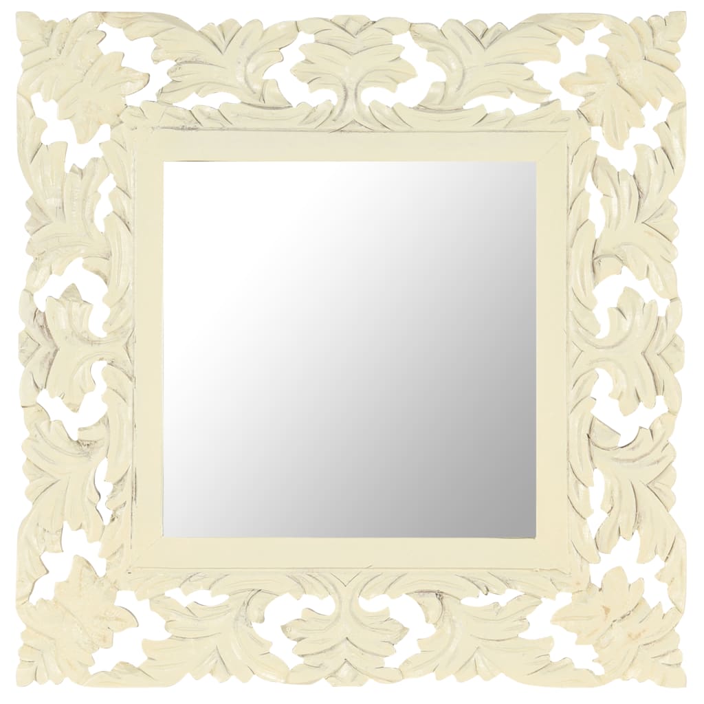 vidaXL Ručně vyřezávané zrcadlo bílé 50 x 50 cm masivní mangovník