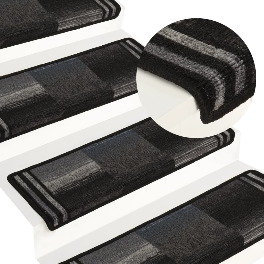 vidaXL Samolepící nášlapy na schody 15 ks 65 x 25 cm černo-šedé