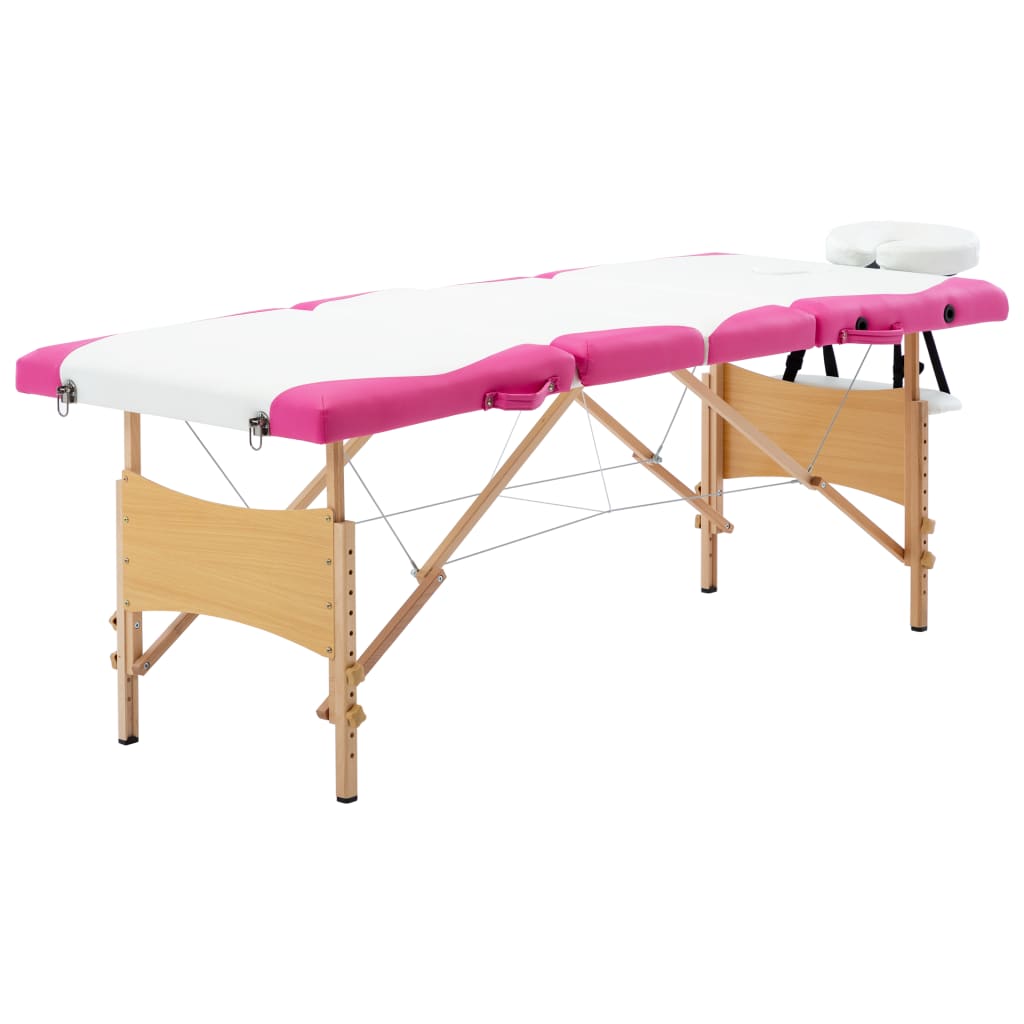 vidaXL Skládací masážní stůl 4 zóny dřevěný bílý a růžový