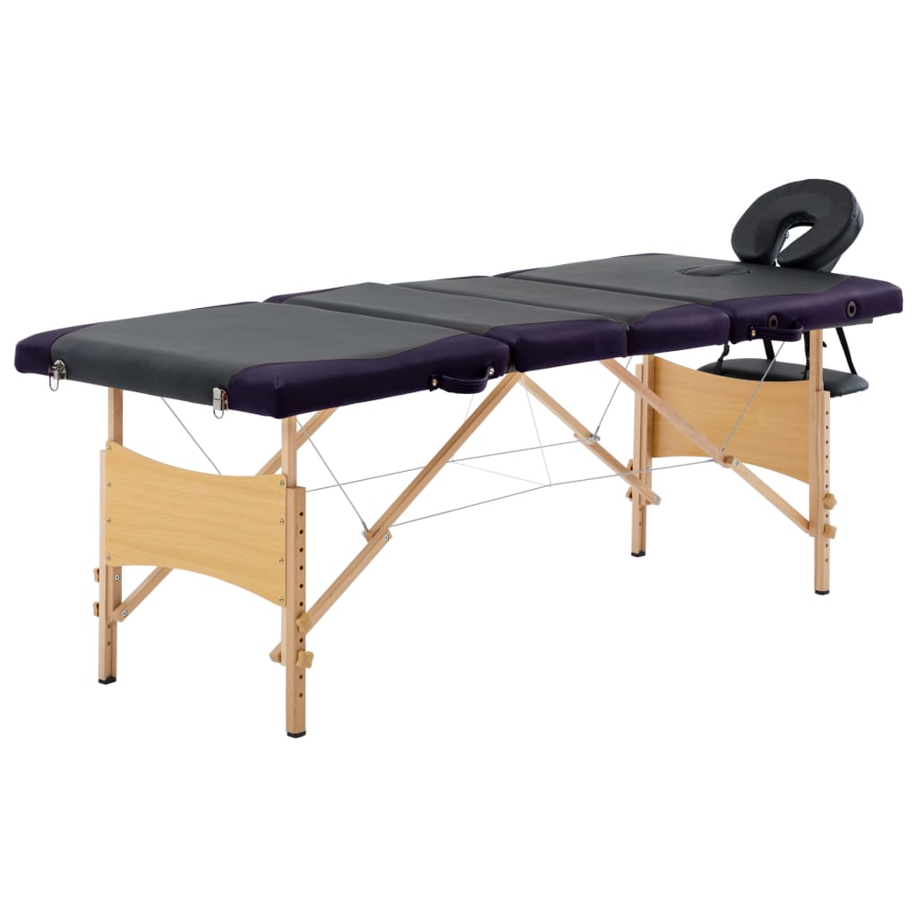 vidaXL Skládací masážní stůl 4 zóny dřevo černofialový