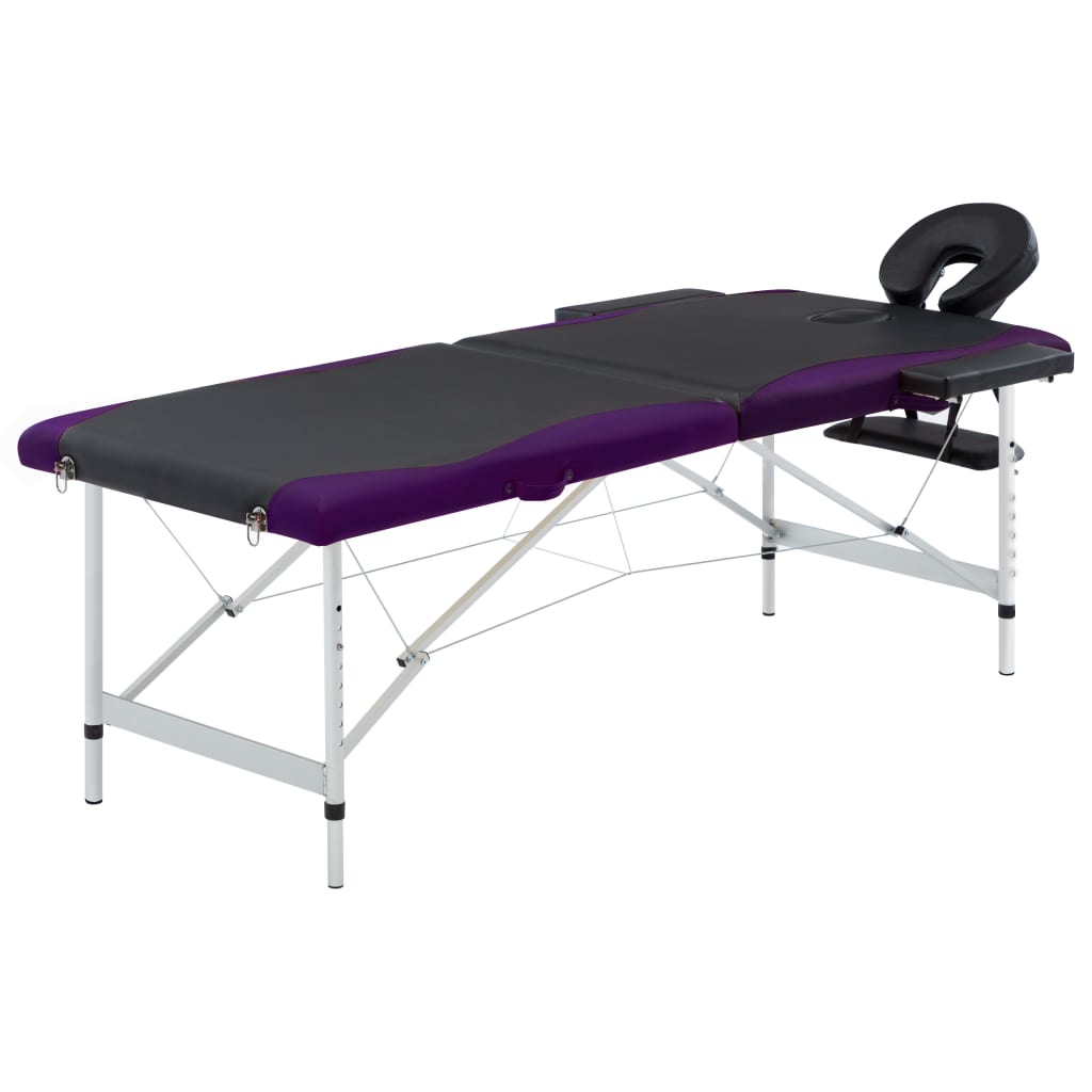 vidaXL Skládací masážní stůl se 2 zónami hliník černo-fialový