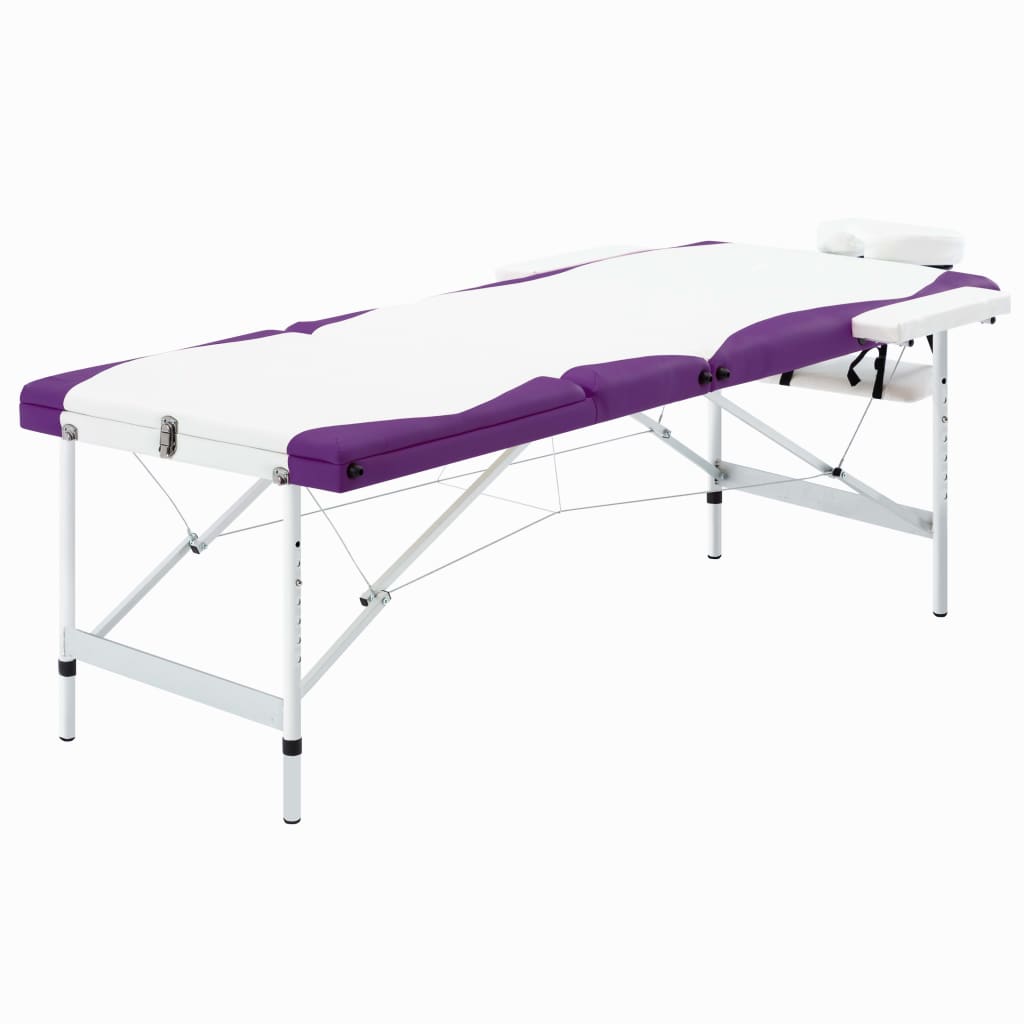 vidaXL Skládací masážní stůl se 3 zónami hliník bílo-fialový