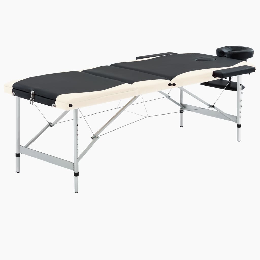 vidaXL Skládací masážní stůl se 3 zónami hliník černo-béžový