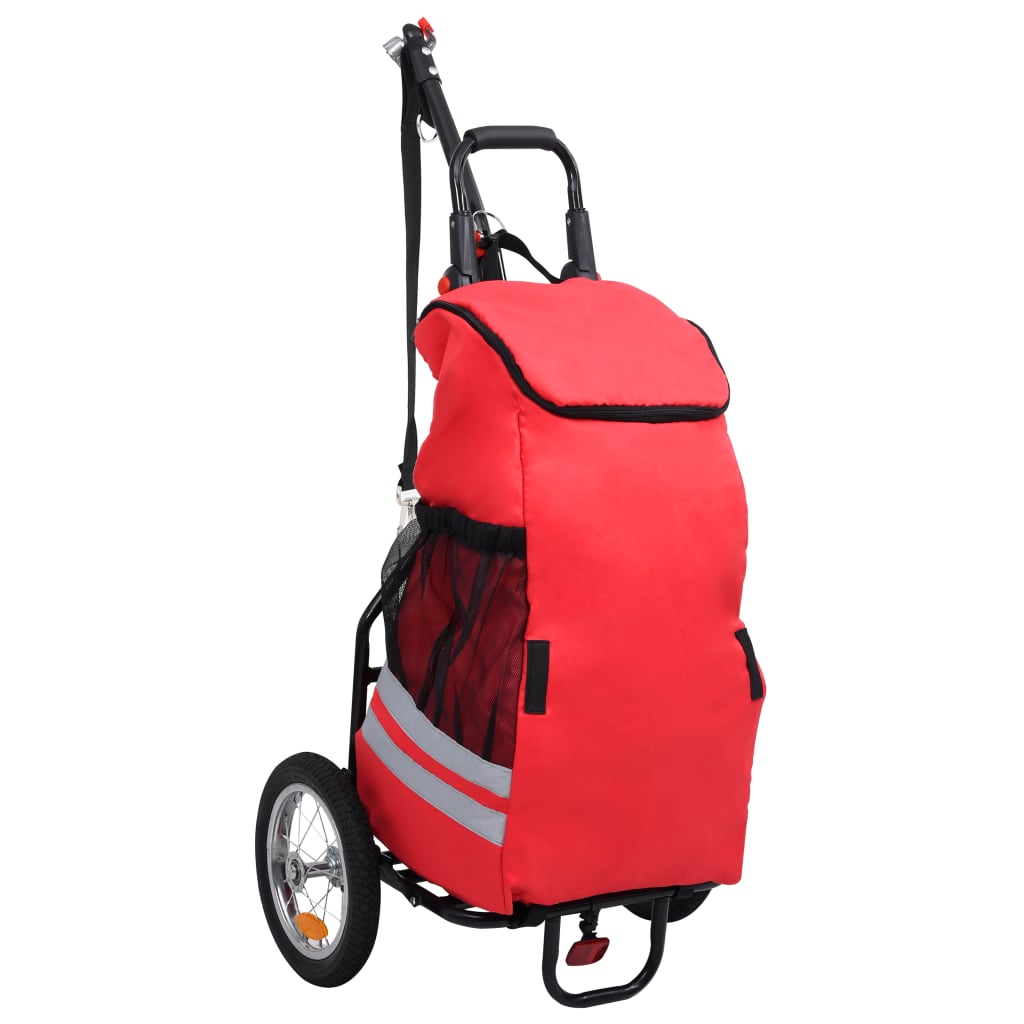 vidaXL Skládací vozík za kolo s nákupní taškou červeno-černý