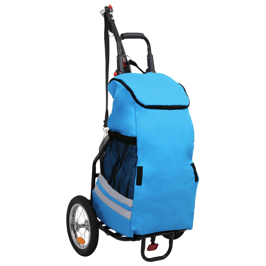 vidaXL Skládací vozík za kolo s nákupní taškou modro-černý