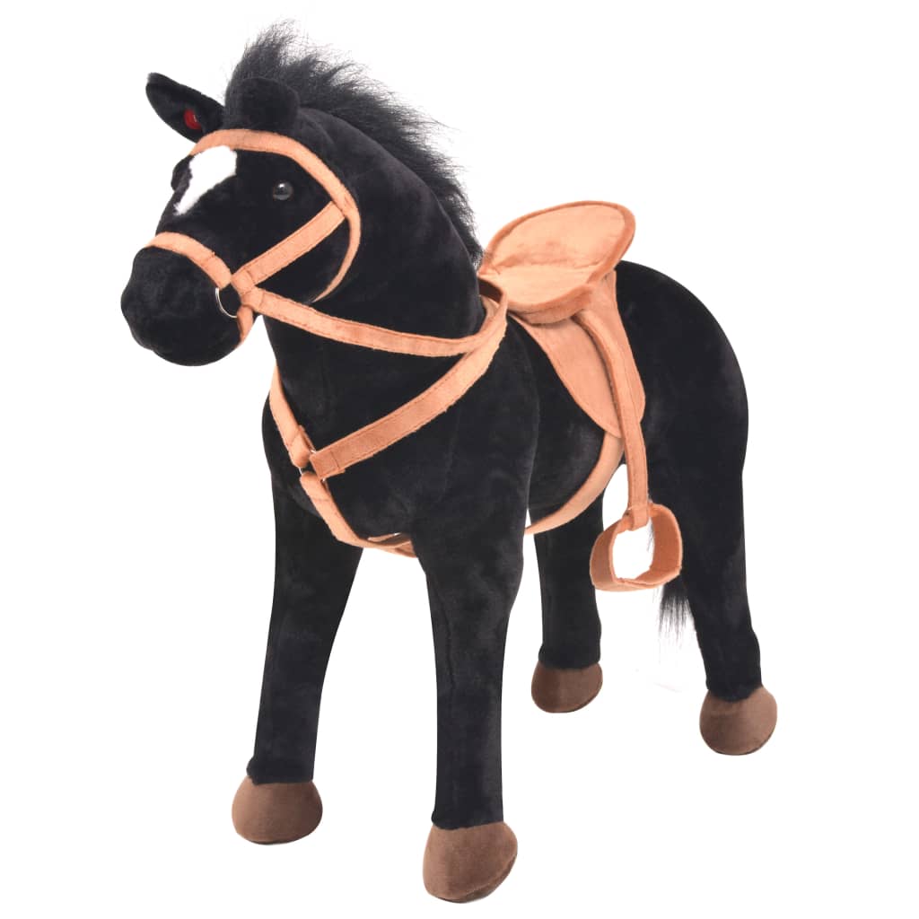 vidaXL Stojící hračka kůň plyšový černý