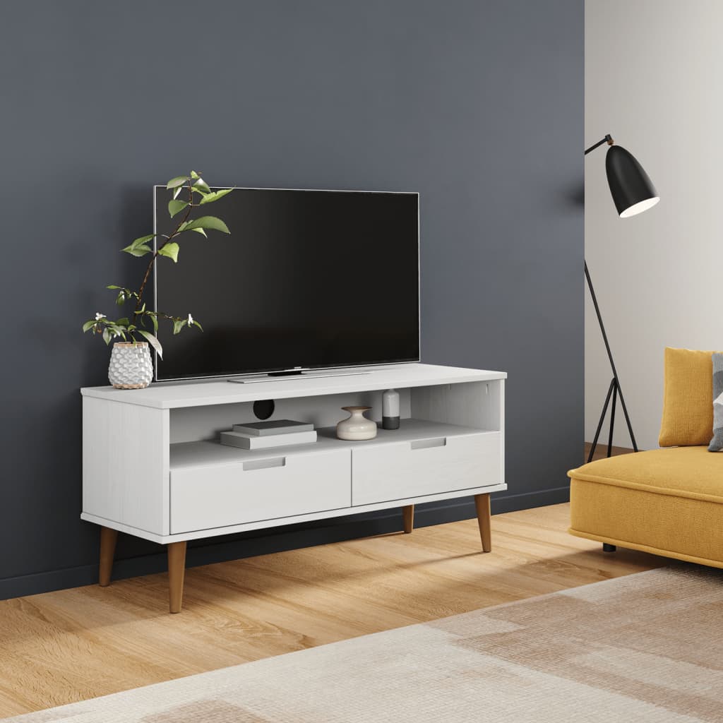 vidaXL TV skříňka bílá 106x40x49 cm masivní borové dřevo