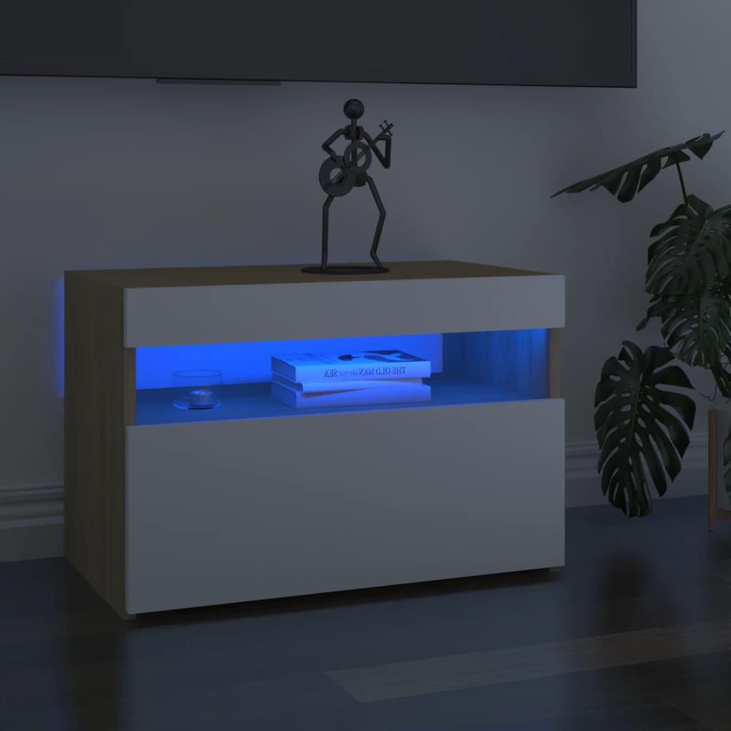 vidaXL TV skříňka s LED osvětlením bílá a dub sonoma 60 x 35 x 40 cm