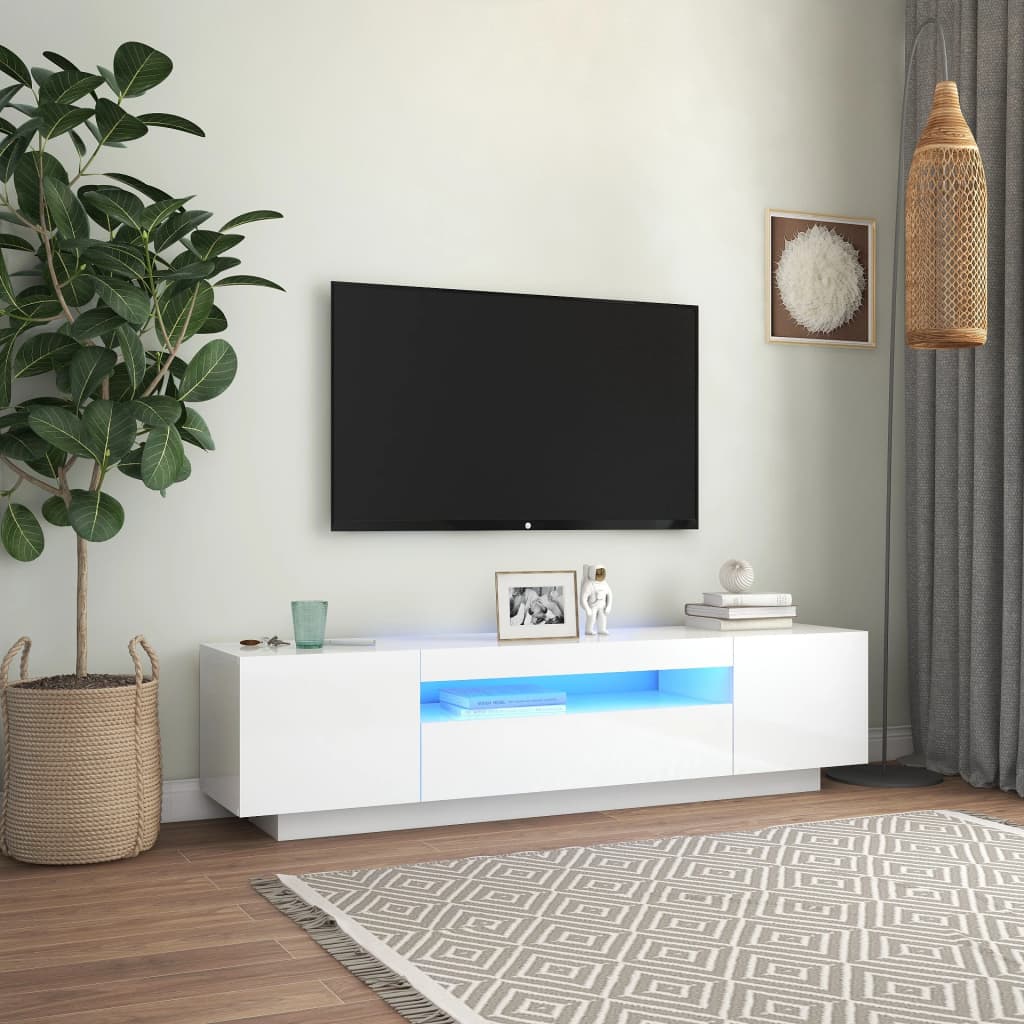 vidaXL TV skříňka s LED osvětlením bílá s vysokým leskem 160x35x40 cm