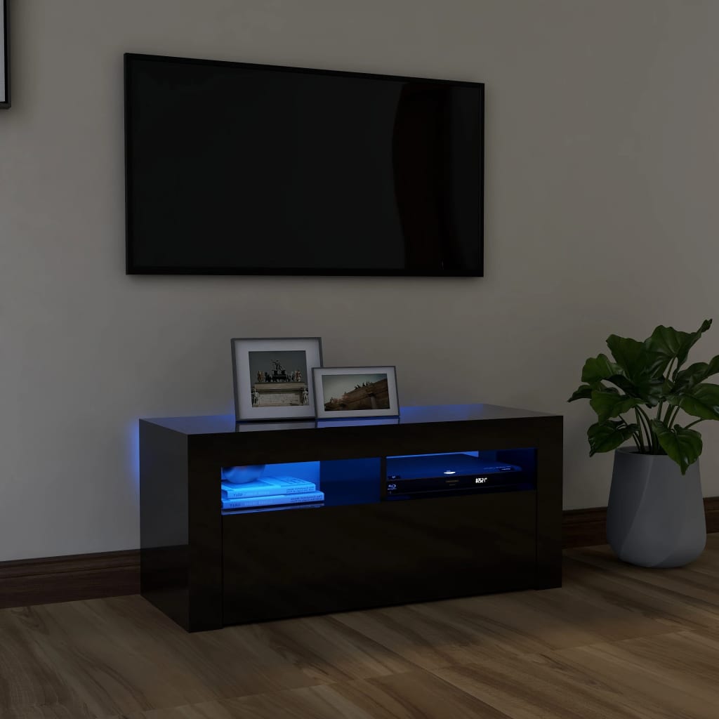 vidaXL TV skříňka s LED osvětlením černá s vysokým leskem 90x35x40 cm