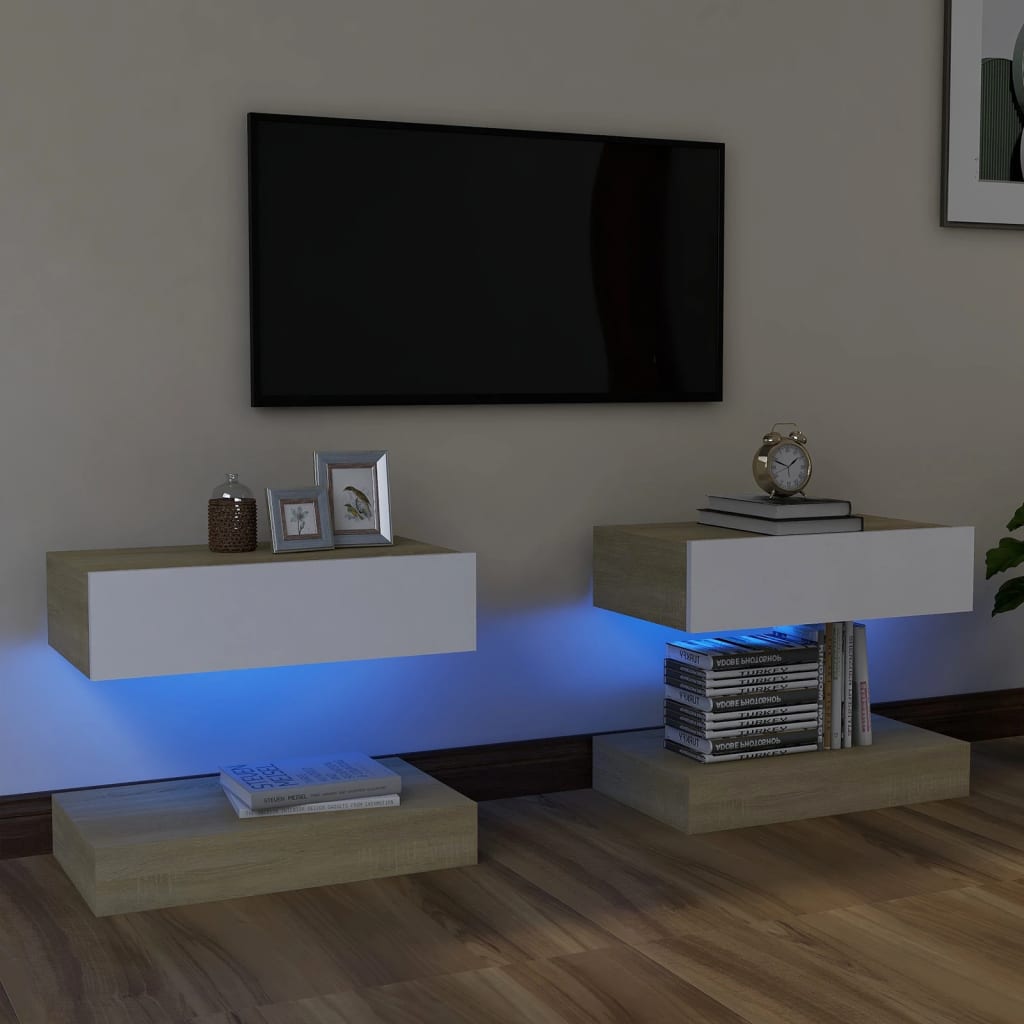 vidaXL TV skříňky s LED osvětlením 2 ks bílé a dub sonoma 60 x 35 cm