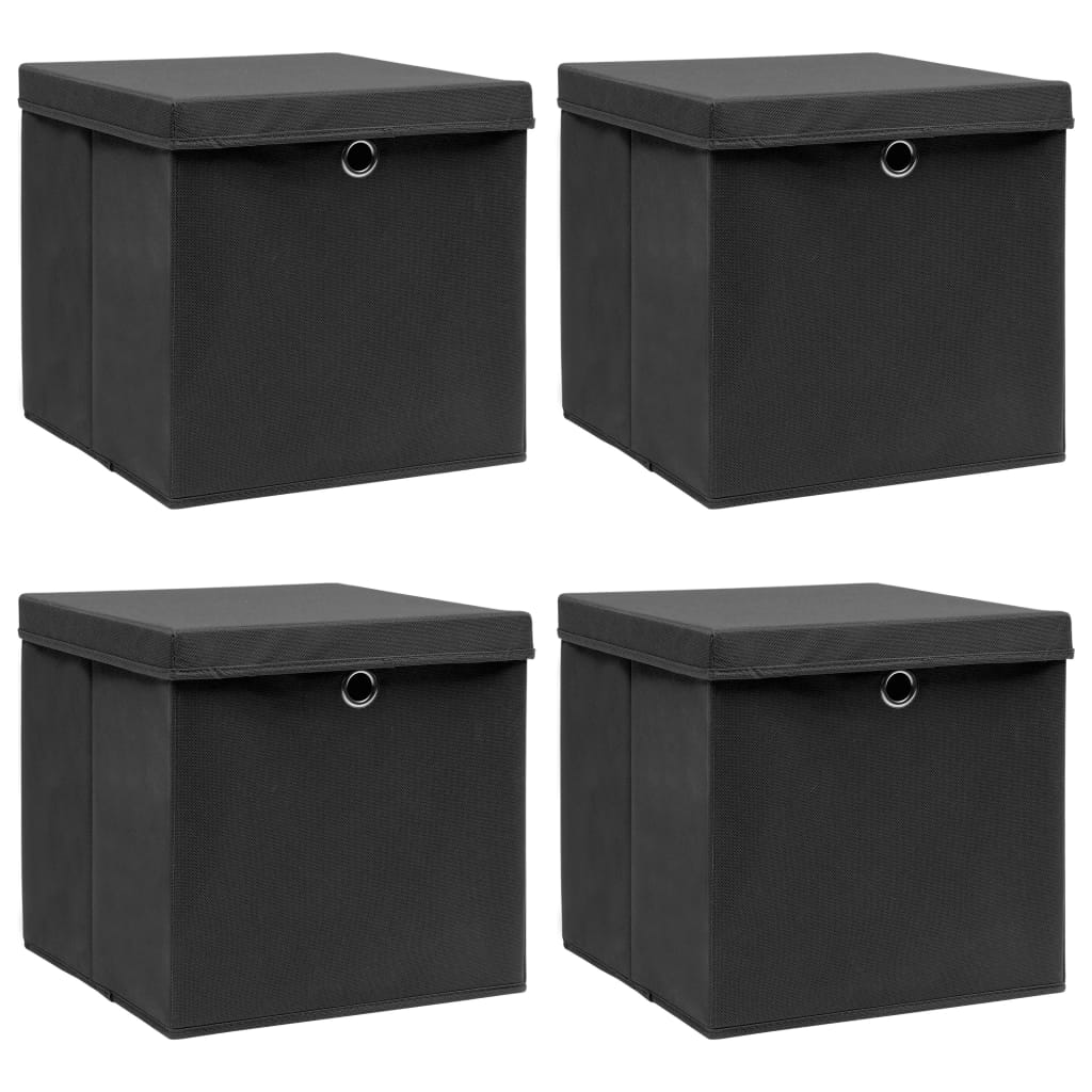 vidaXL Úložné boxy s víkem 4 ks černé 32 x 32 x 32 cm textil