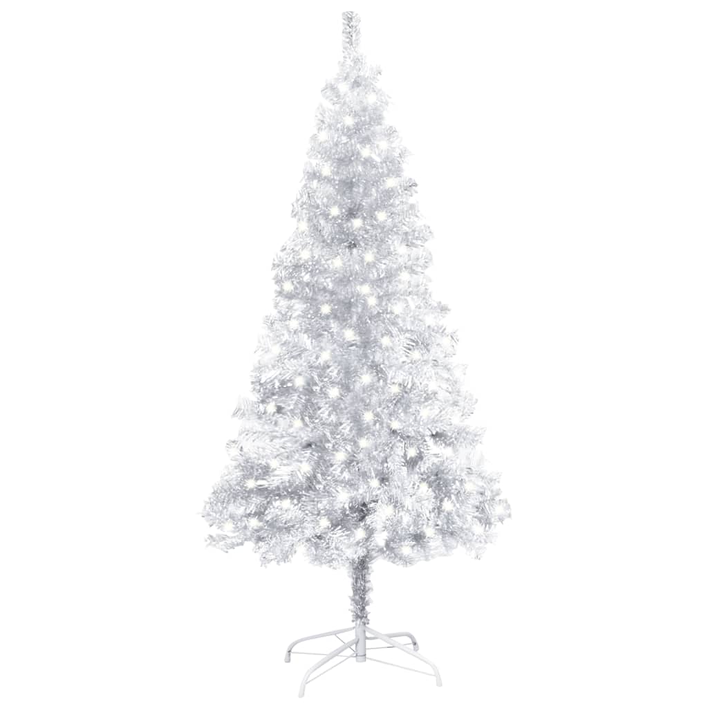 vidaXL Umělý vánoční stromek s LED a stojanem stříbrný 120 cm PET